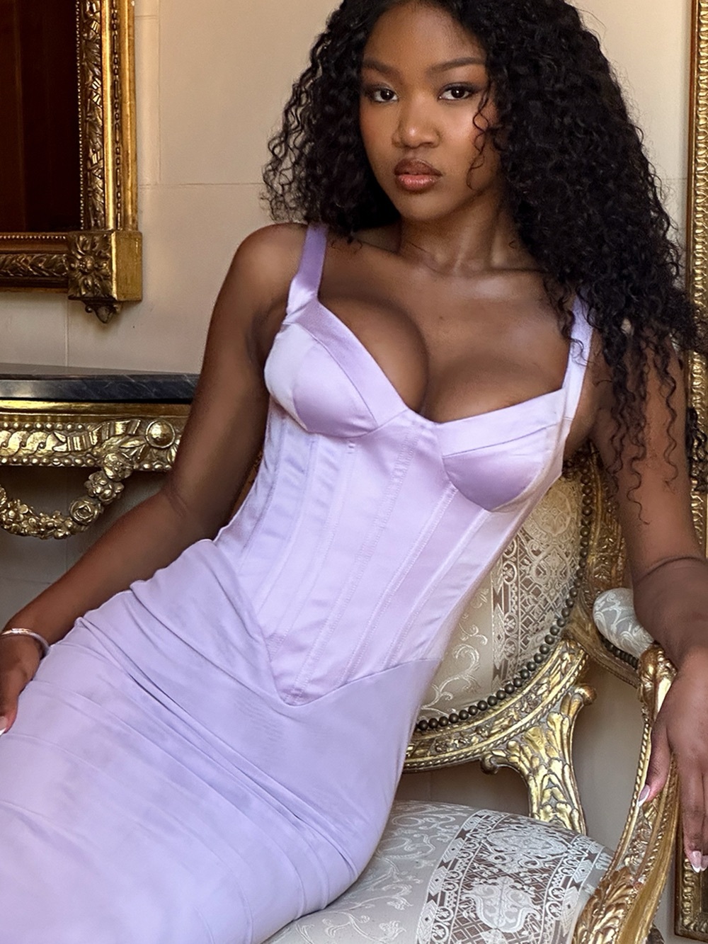 House of CB - BREEZE - 
Orchid Satin Corset Maxi Dress - size S